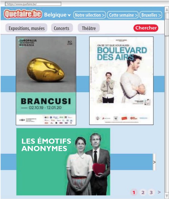 Site internet Quefaire.be avec des activités culturelles